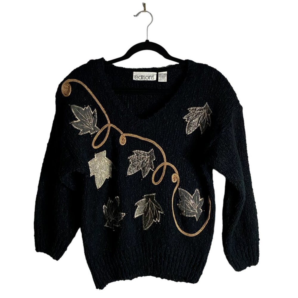 Editions Women's Classic Forest Green Autumn Embellished Knitted Sweater